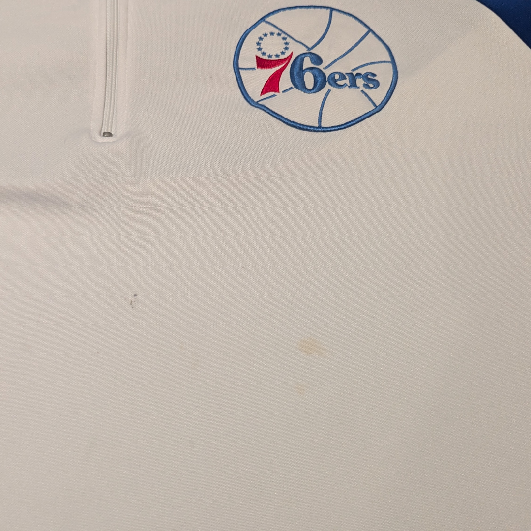Maillot d'échauffement Majestic NBA Sixers à fermeture éclair quart de pouce pour homme