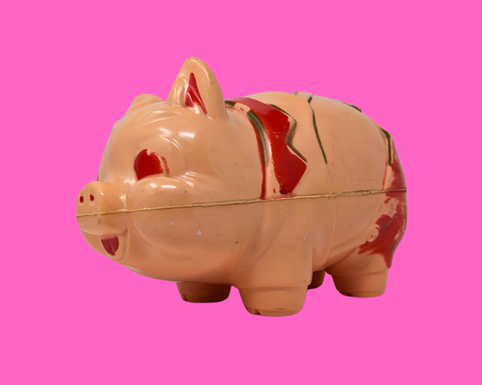 Tirelire vintage en plastique rose des années 1960, sans bouchon