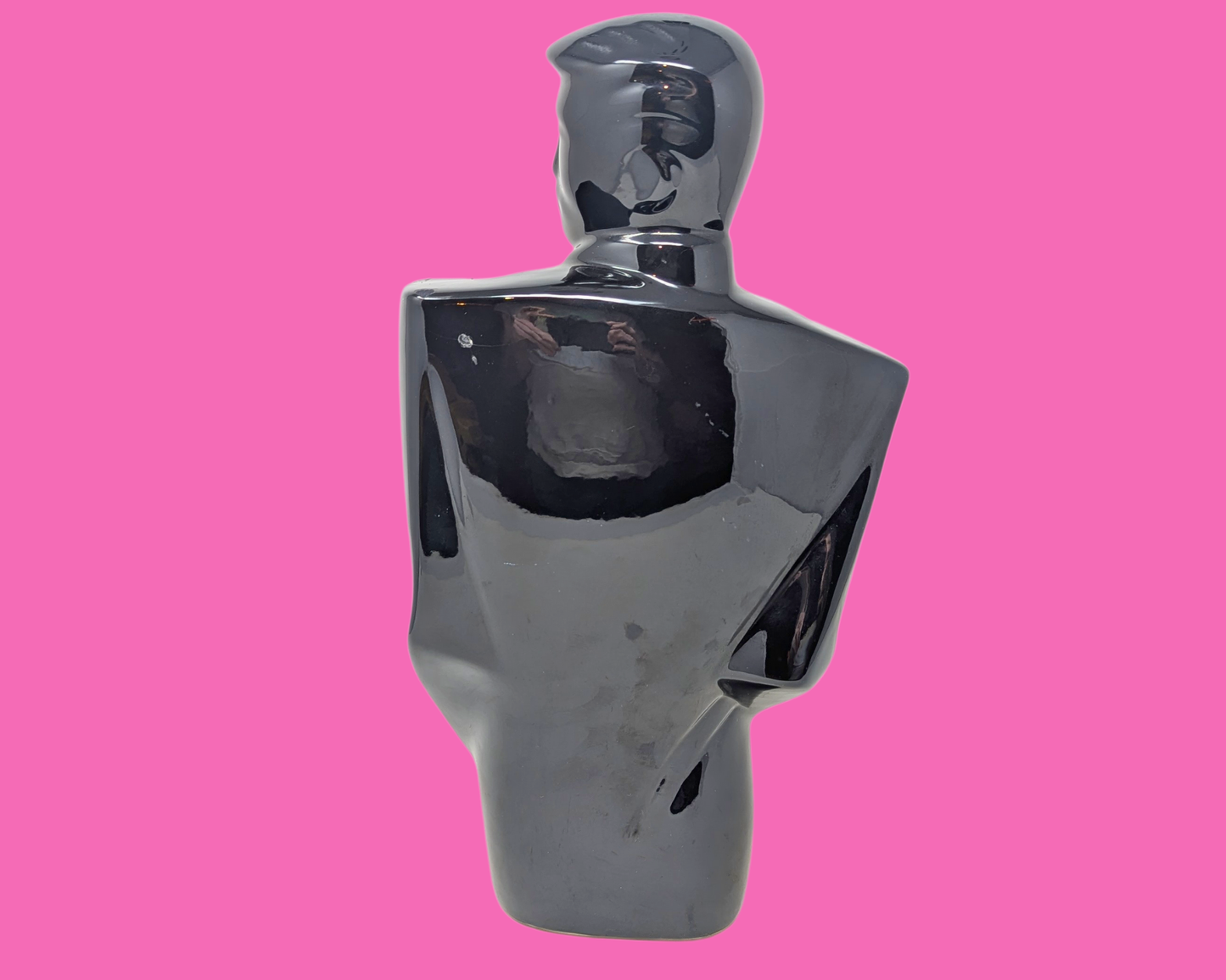 Vintage 1980's Lindsey B Style Sculpture Male Man Mannequin Cubist Art Deco Black Ceramic