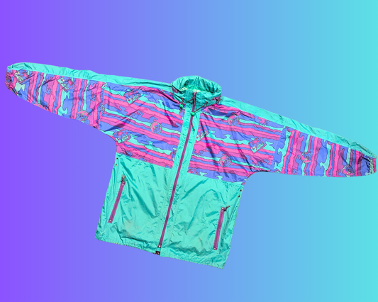 Vintage 1990's Green, Pink, Blue and Purple Windbreaker Jacket by Misty Mountain Size L