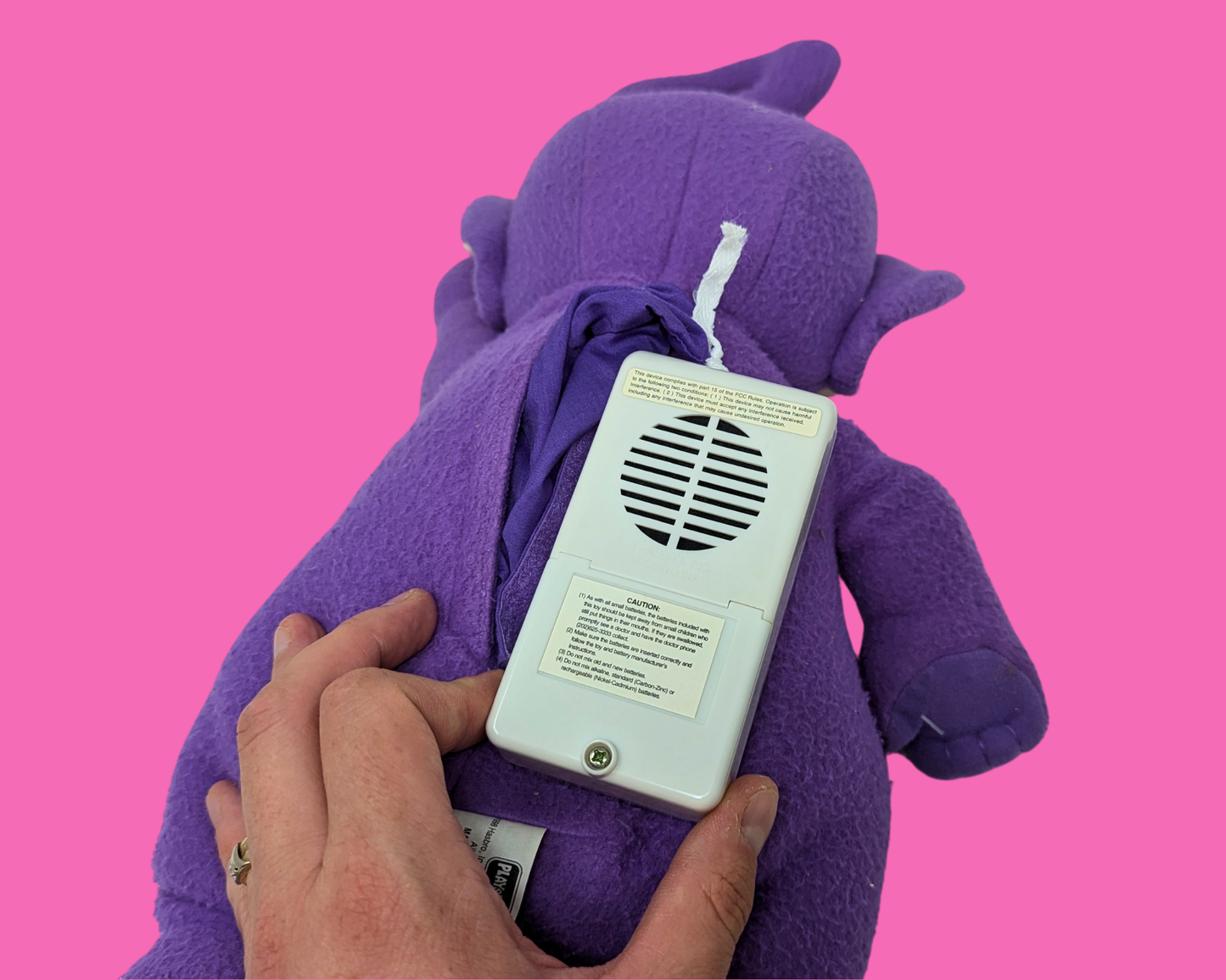 Peluche Tinky Winky Y2K, elle parle