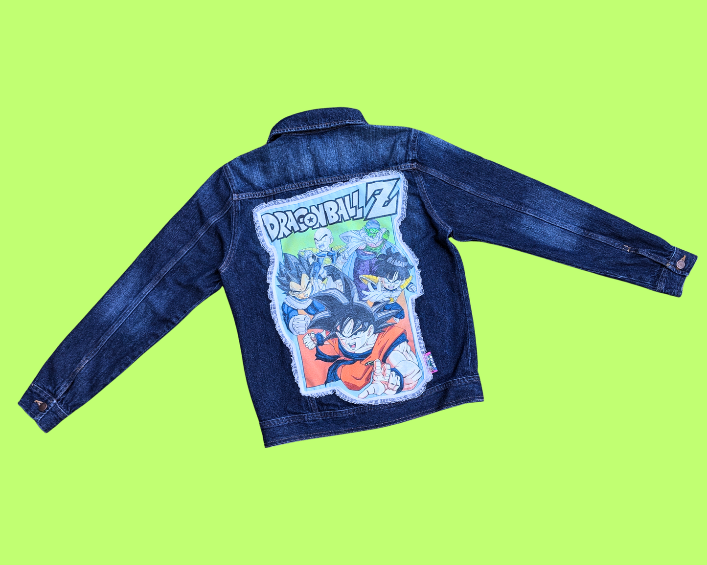 Veste en jean DragonBall Z faite main et recyclée, taille US 14-16, taille L