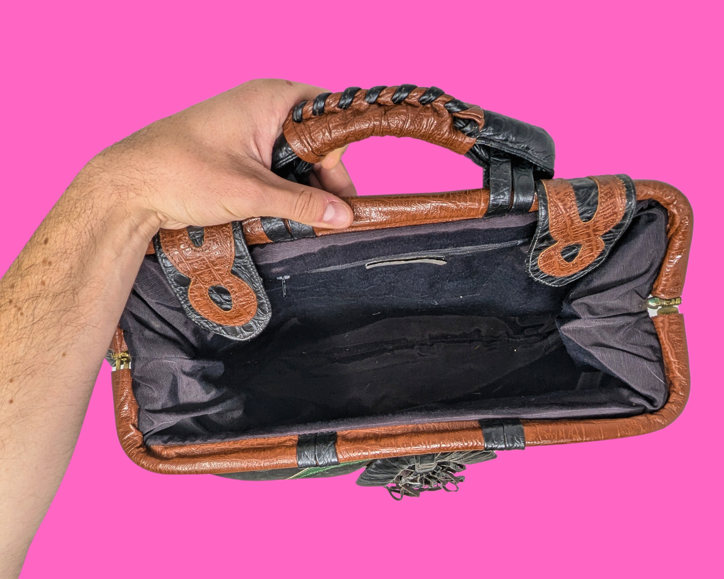 Sac à main vintage en cuir véritable des années 1980 par Maxim, fabriqué aux États-Unis
