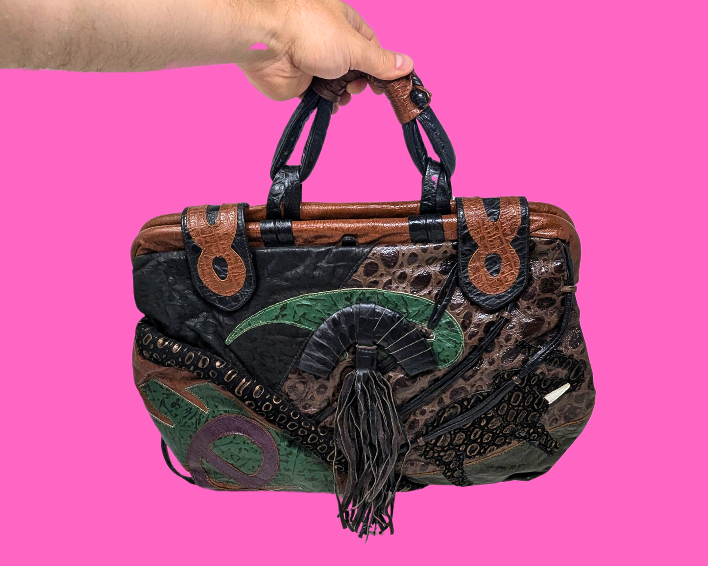Sac à main vintage en cuir véritable des années 1980 par Maxim, fabriqué aux États-Unis