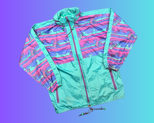 Vintage 1990's Green, Pink, Blue and Purple Windbreaker Jacket by Misty Mountain Size L