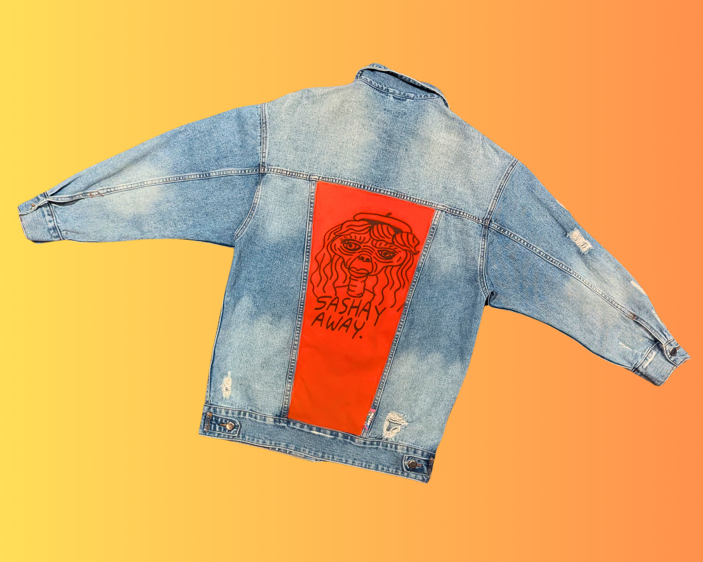 Handmade, Upcycled E.T Sashay Away Denim Jacket Size M