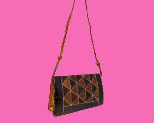 Petit sac à main vintage en cuir véritable des années 1970