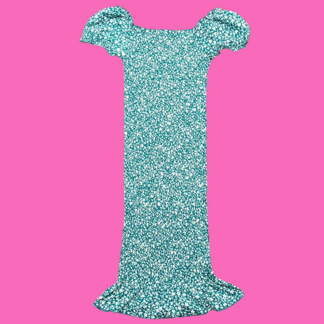 Green, Floral Slim, Fitted, Stretchy Dress Size S