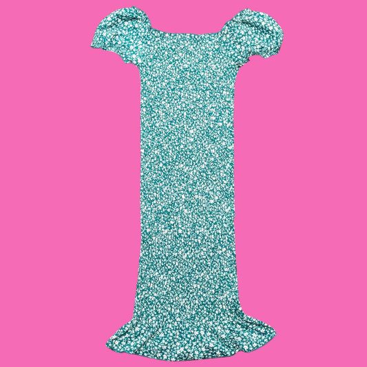 Green, Floral Slim, Fitted, Stretchy Dress Size S