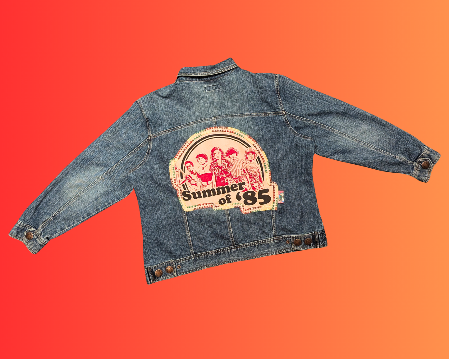 Handmade, Upcycled Stranger Things, Summer of '85 Denim Jacket Size 18 (XL)