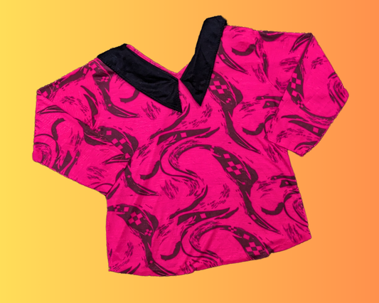 Vintage 1980's Warm Pink, Black Collar, Mid-Sleeves Shirt Size S