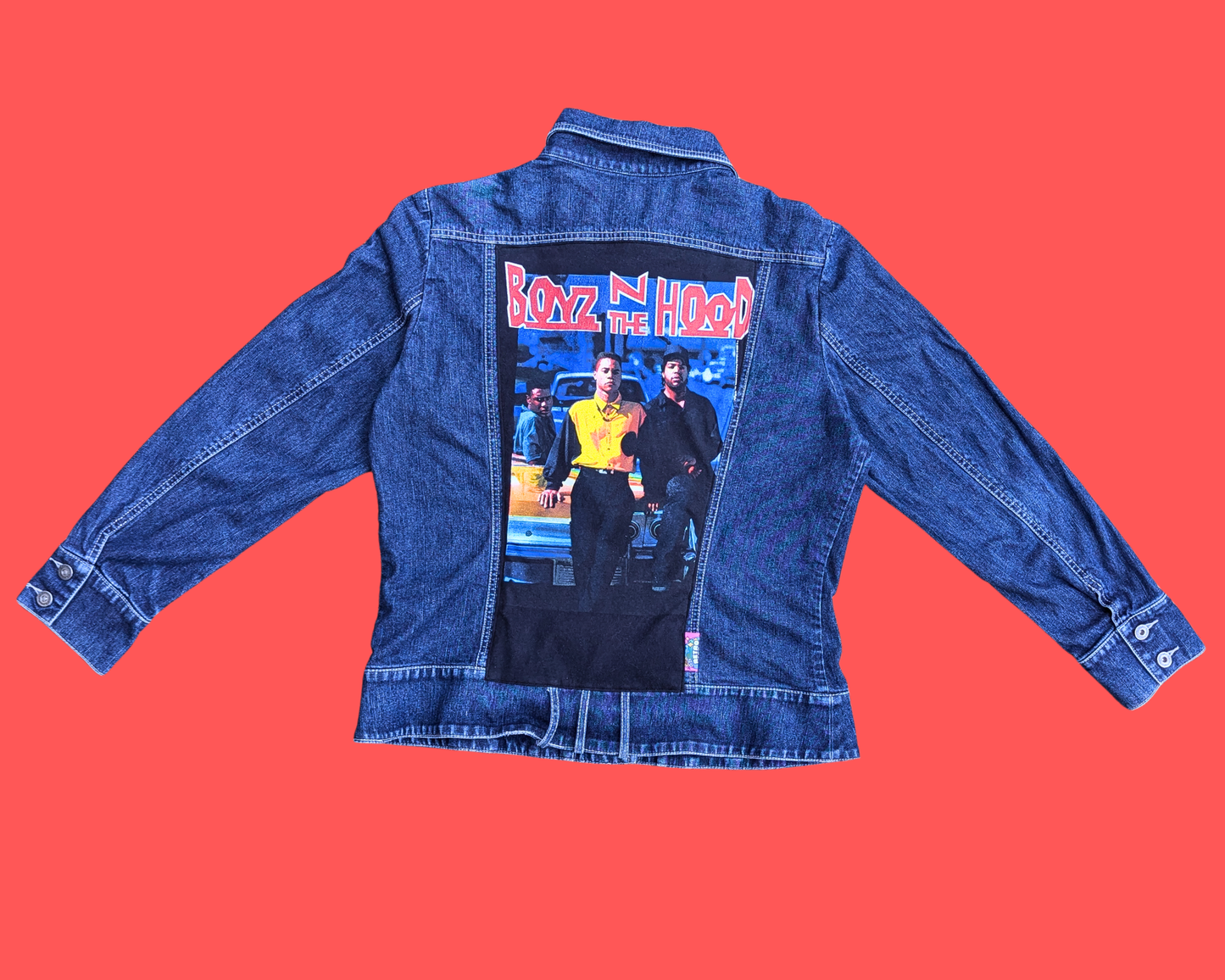 Veste en jean Boyz N The Hood faite à la main et recyclée, taille L-XL
