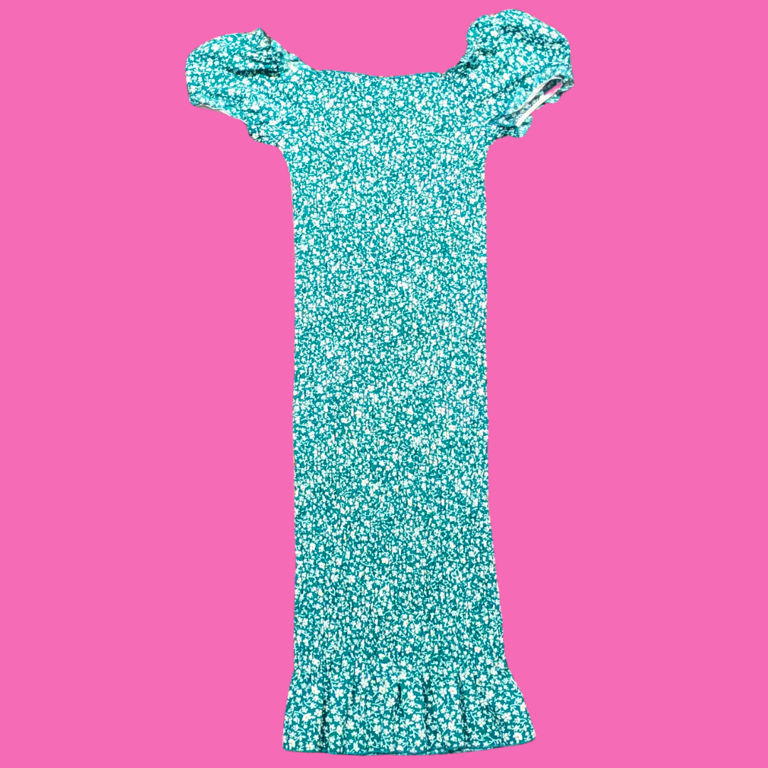 Green, Floral Slim, Fitted, Stretchy Dress Size S