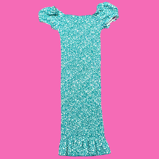 Green, Floral Slim, Fitted, Stretchy Dress Size S