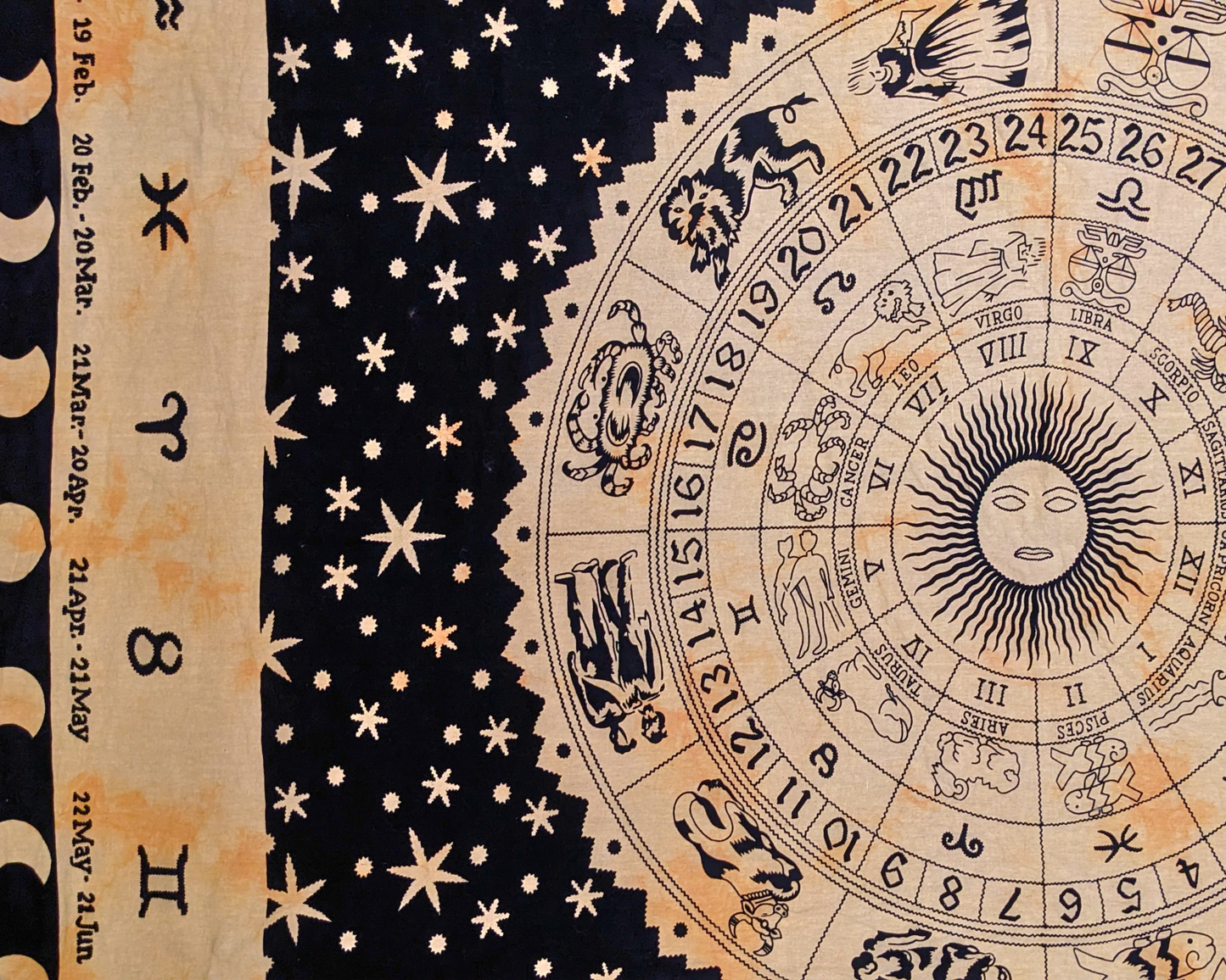 Vintage 1990's Yellow Celestial, Astrology Decorative Fabric