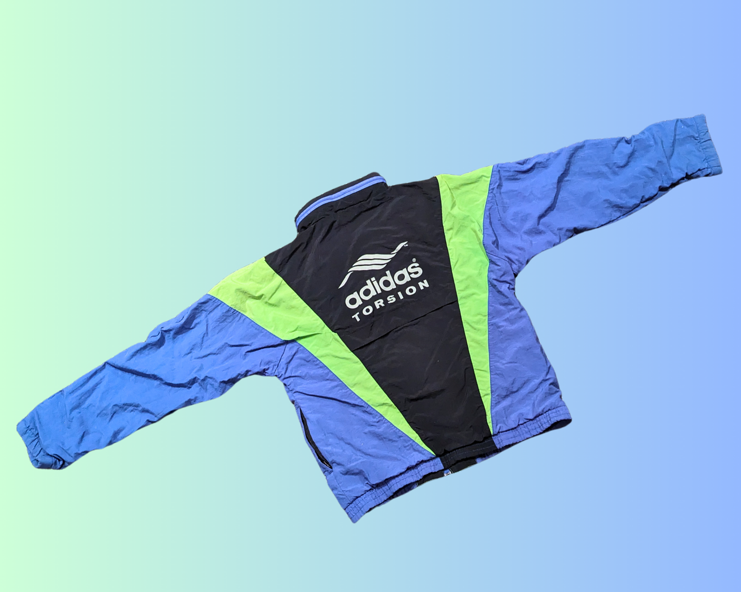 Vintage 1990's Adidas Torsion Blue and Green Light Sports Jacket Size S