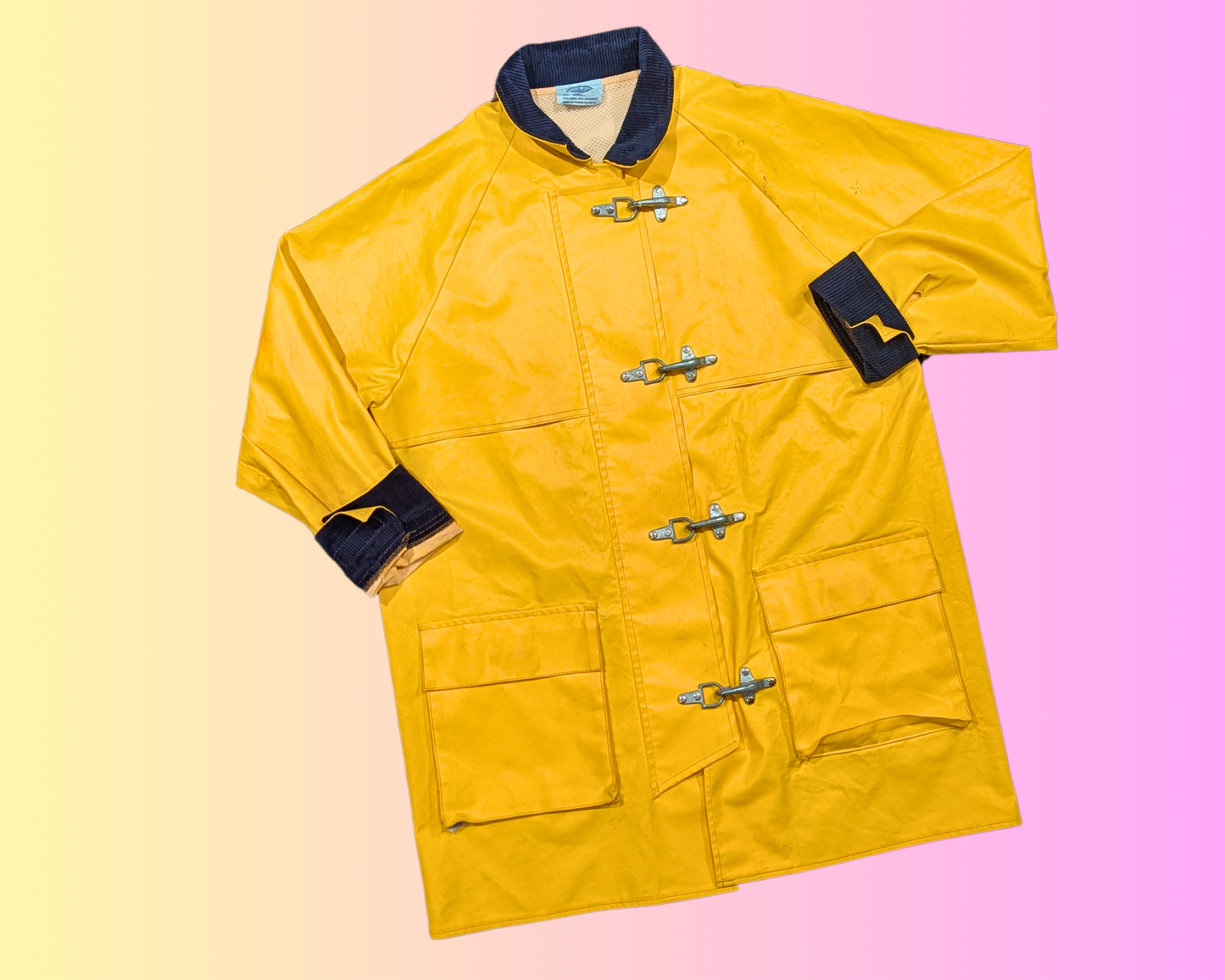 Vintage 1990's Yellow Vinyl Raincoat by Charles River Apparel Size S