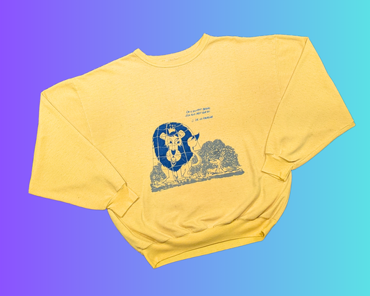 Vintage 1970's Yellow Fable de la Fontaine, Le Lion et La Souris, Crewneck Size S