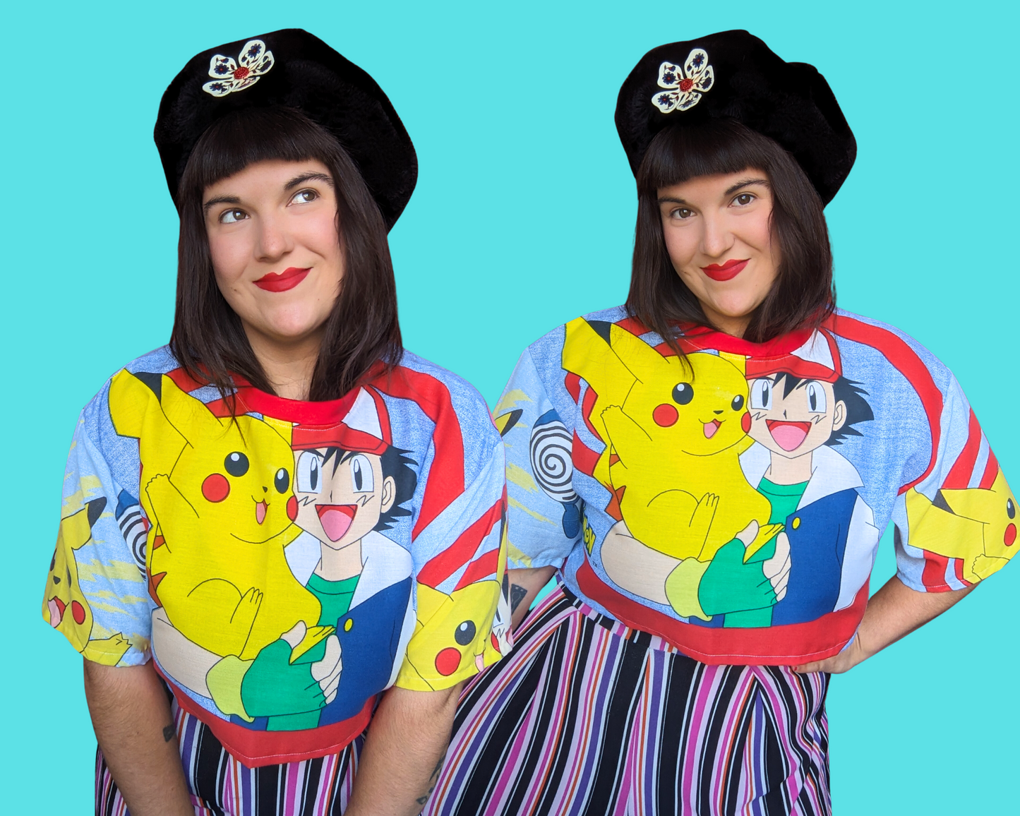 Handmade, Upcycled Pokemon Pillow Cases Crop Top Fits Size S to XL