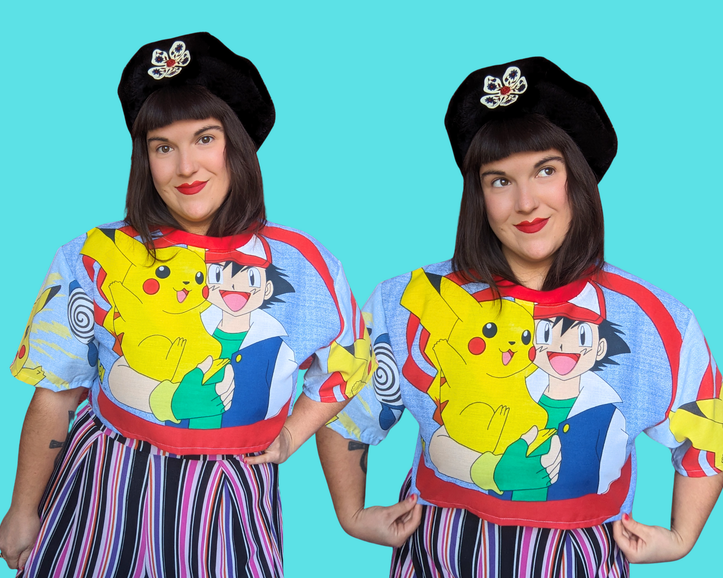 Handmade, Upcycled Pokemon Pillow Cases Crop Top Fits Size S to XL