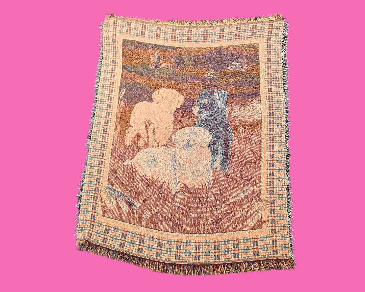 Vintage 1990's Dogs Throw Blanket Wall Hanging Tapestry
