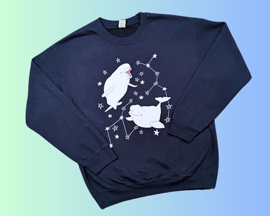 Y2K Beluga Whales Dark Blue Crewneck Size M