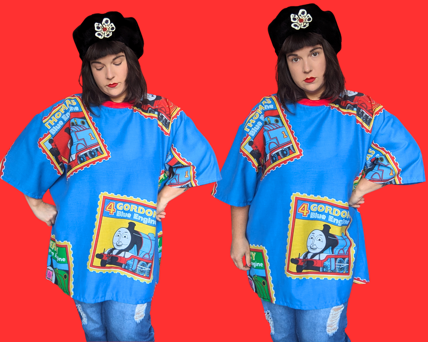 Handmade, Upcycled Thomas The Blue Engine Bedsheet T-Shirt Oversized XL