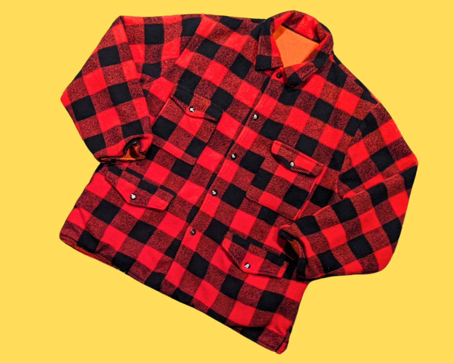Vintage 1990's Reversible Red Plaid and Orange Lumberjack Jacket Size L