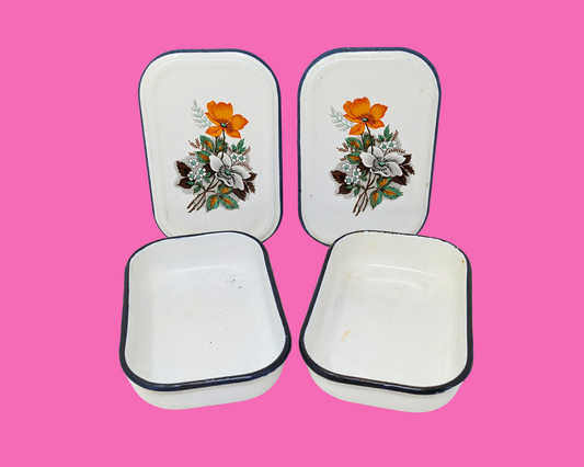 Vintage 1980's Set of Two Cast Iron Dishes with Cover