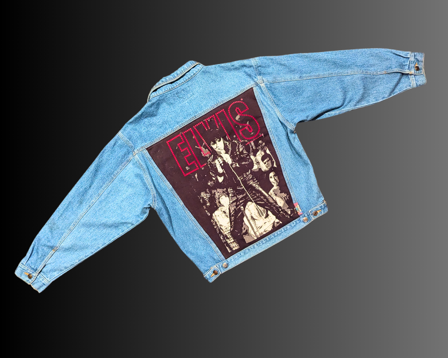 Handmade, Upcycled Elvis Denim Jacket Size M