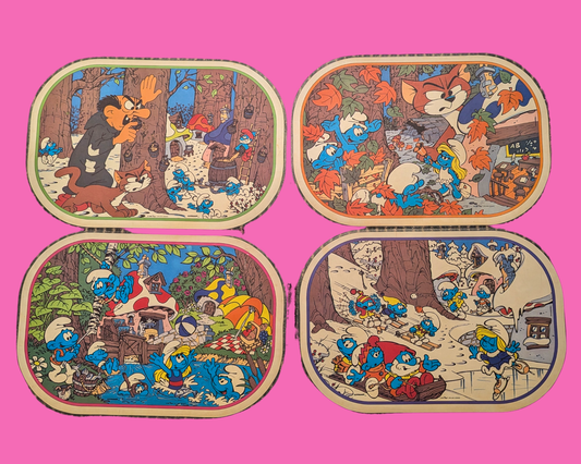 Lot de 4 sets de table vintage en plastique à collectionner Les Schtroumpfs des années 1980