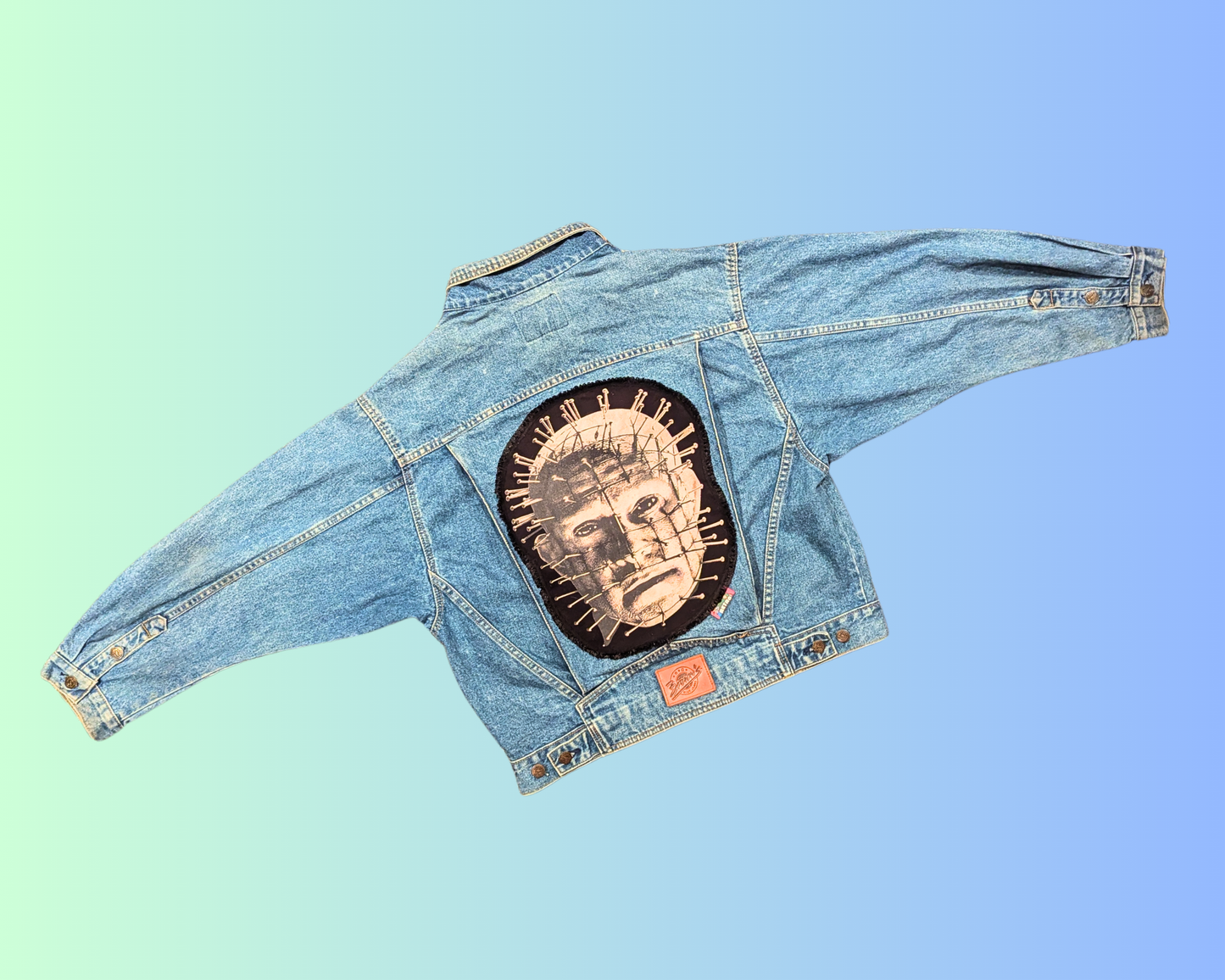 Handmade, Upcycled Hellraiser Denim Jacket Size L