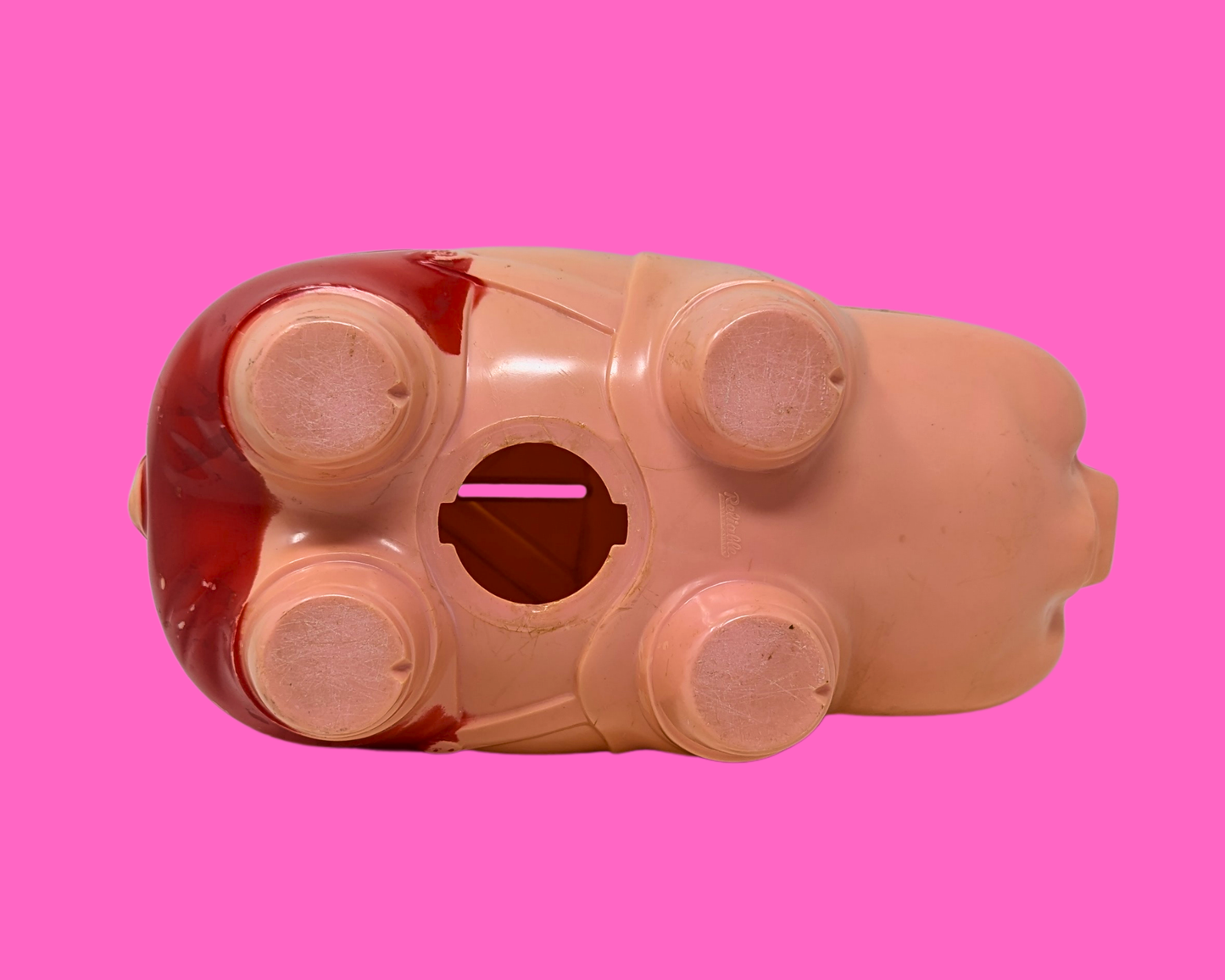 Tirelire vintage en plastique rose des années 1960, sans bouchon