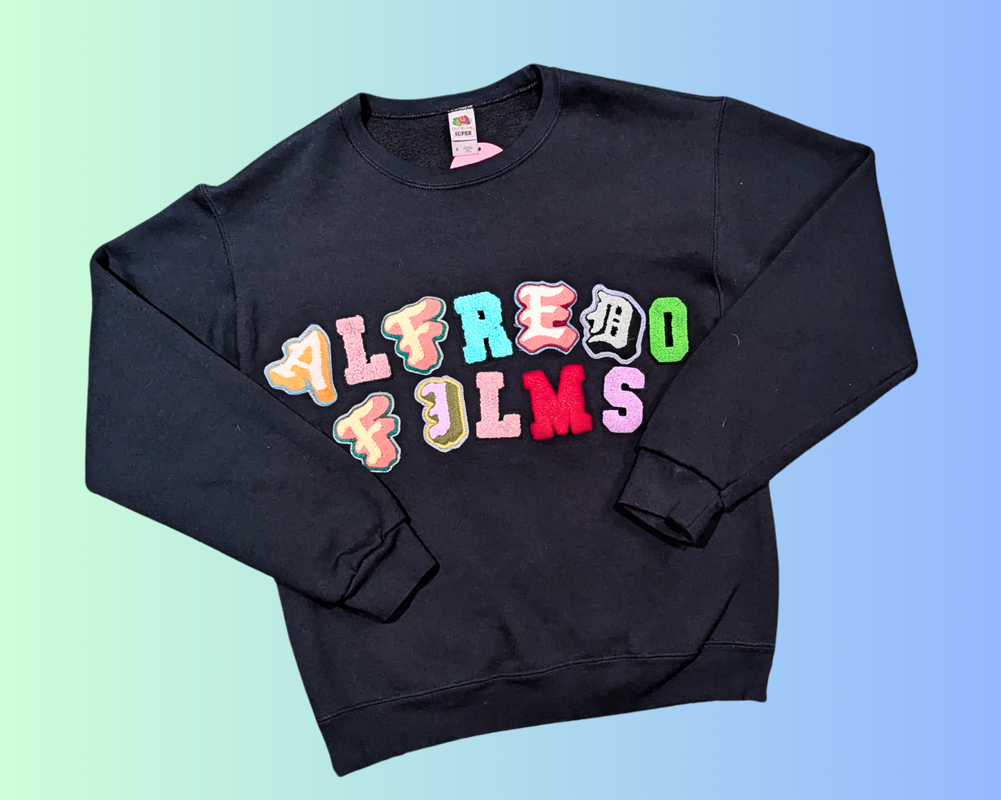 Alfredo Films (Embroidery Patches Letters) Black Crewneck Size S