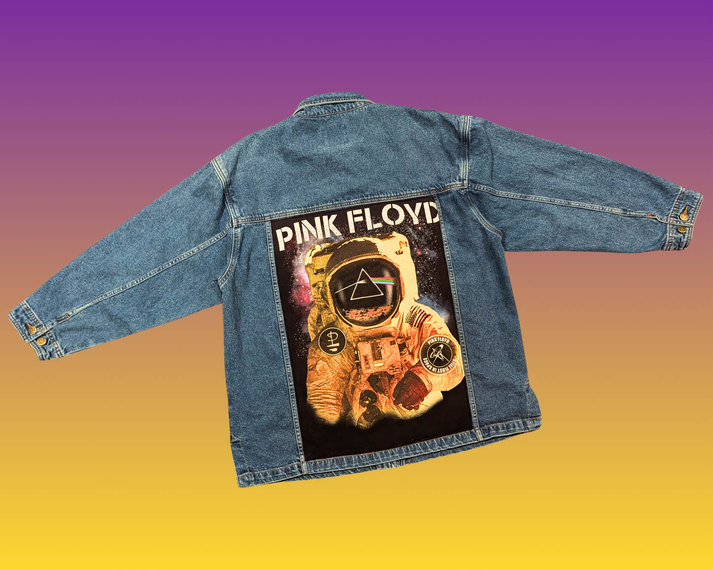 Handmade, Upcycled Pink Floyd Denim Jacket Size L