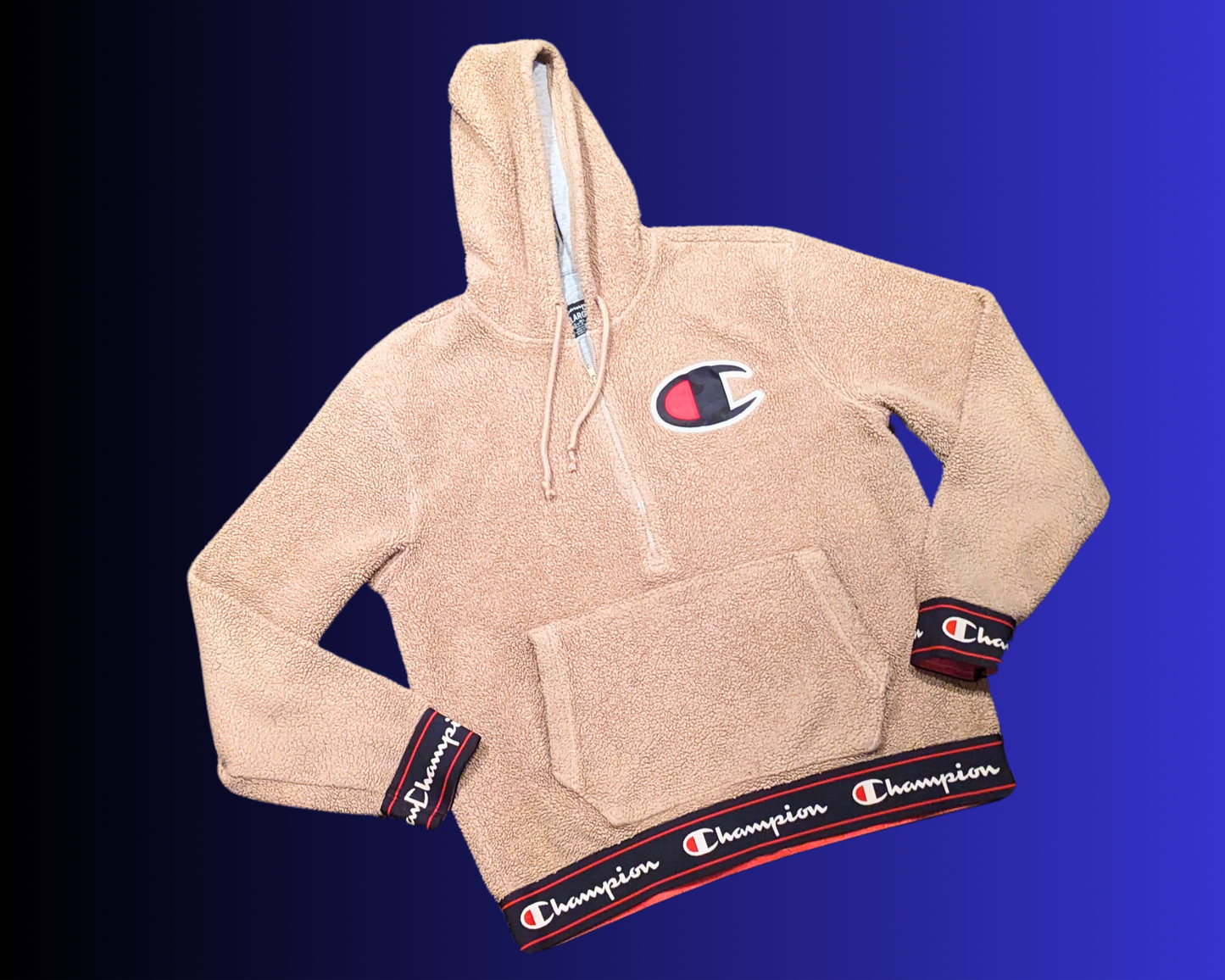 Y2K Beige Champion, Soft and Fuzzy Hoodie Size L