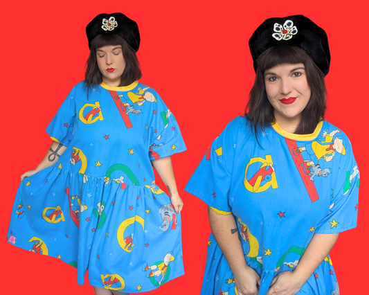 Handmade, Upcycled Caillou Bedsheet T-Shirt Dress Fits 2XL
