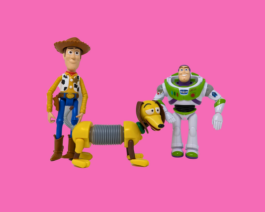 Jouets vintage Toy Story Woody, Buzz l'Éclair et Slinky des années 1990