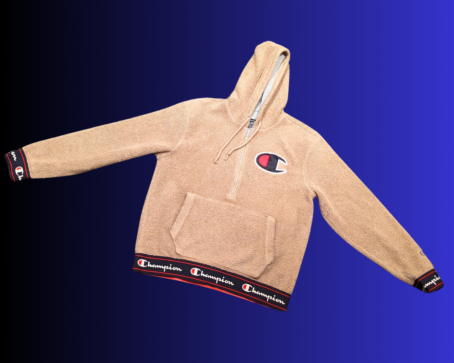 Y2K Beige Champion, Soft and Fuzzy Hoodie Size L
