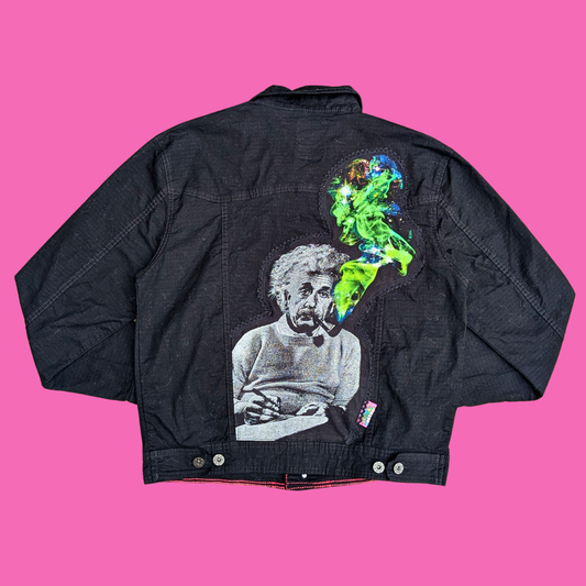 Albert Einstein Upcycled T-Shirt Denim Jacket Size M