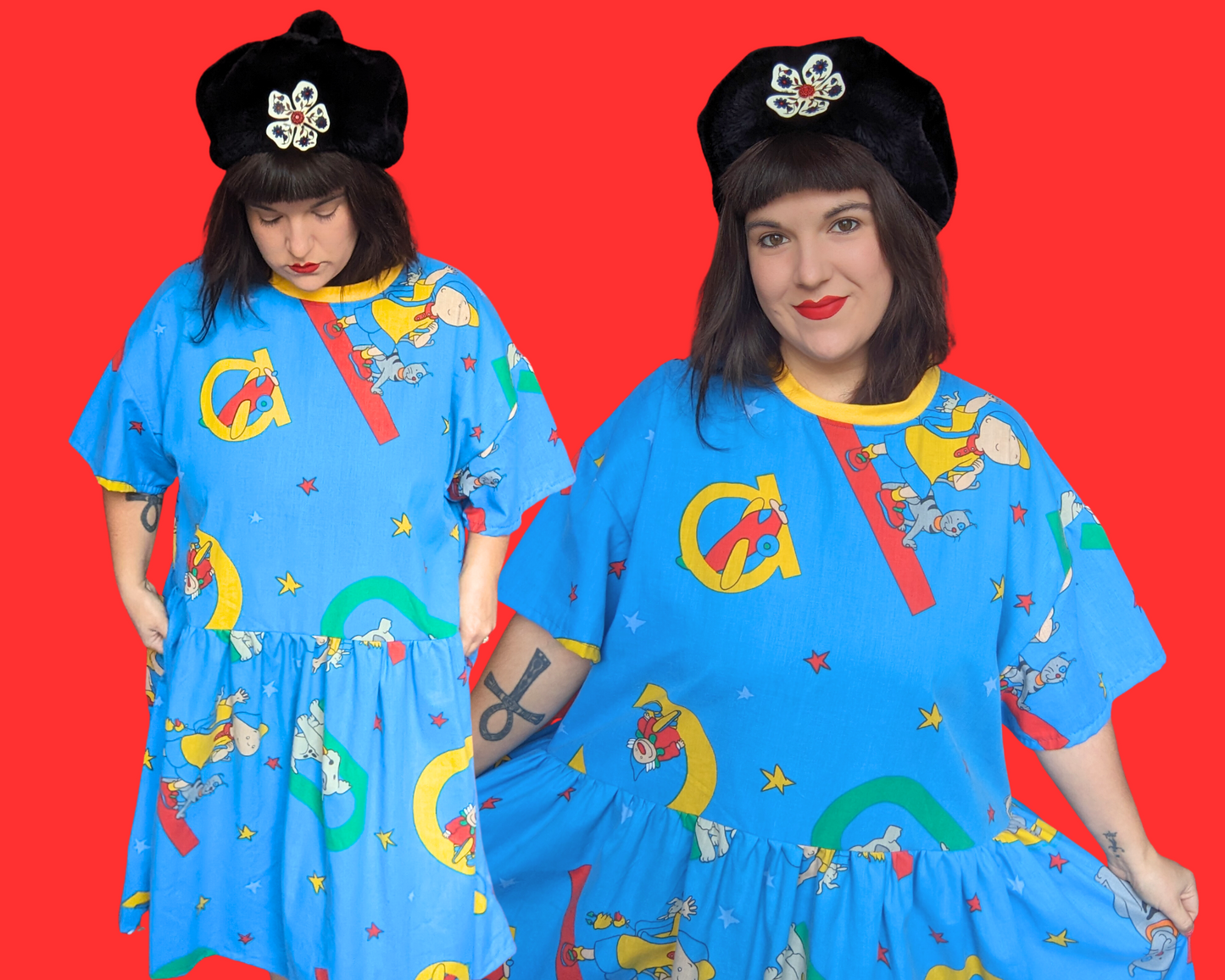 Handmade, Upcycled Caillou Bedsheet T-Shirt Dress Fits 2XL