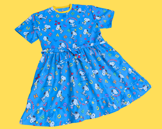 Handmade, Upcycled Charlie Brown, Snoopy Bedsheet T-Shirt Dress Fits 2XL