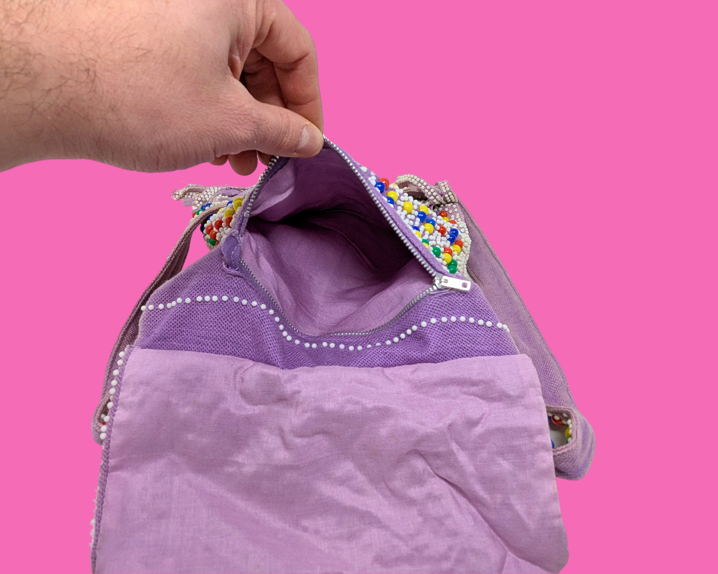 Vintage 1970's Purple, Beaded, Shoulder Bag