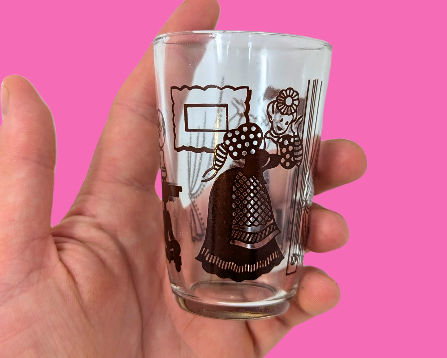 Petit verre Kraft Foods Bustling Betsy Swanky Swigs vintage des années 1953