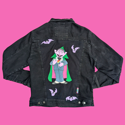 Sesame Street, The Count, Upcycled T-Shirt Denim Jacket Size L for Men