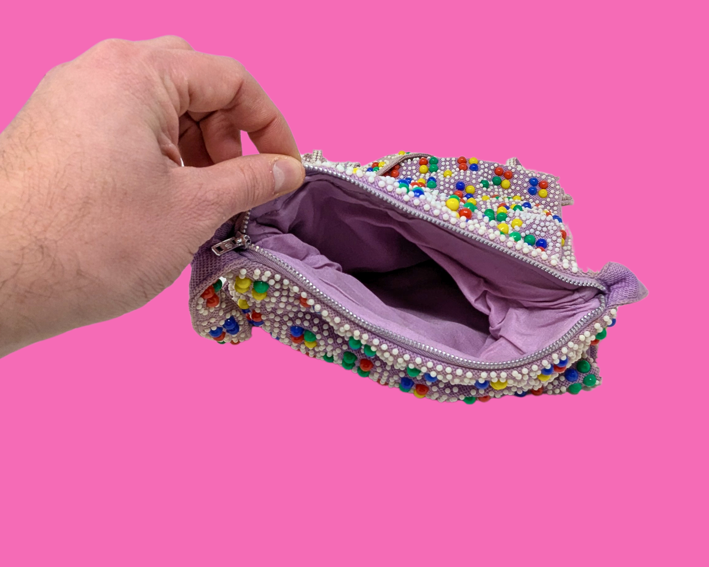 Vintage 1970's Purple, Beaded, Shoulder Bag