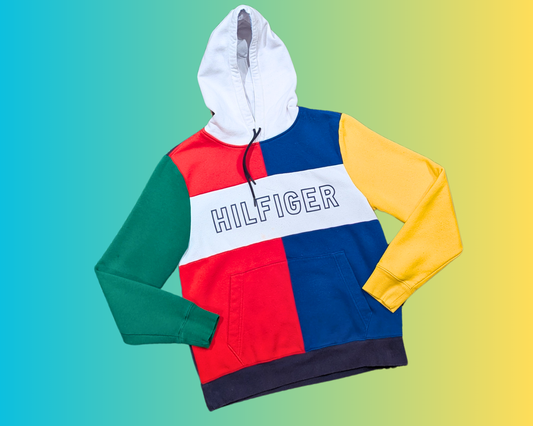 Y2K Colour Block Tommy Hilfiger Hoodie Size M