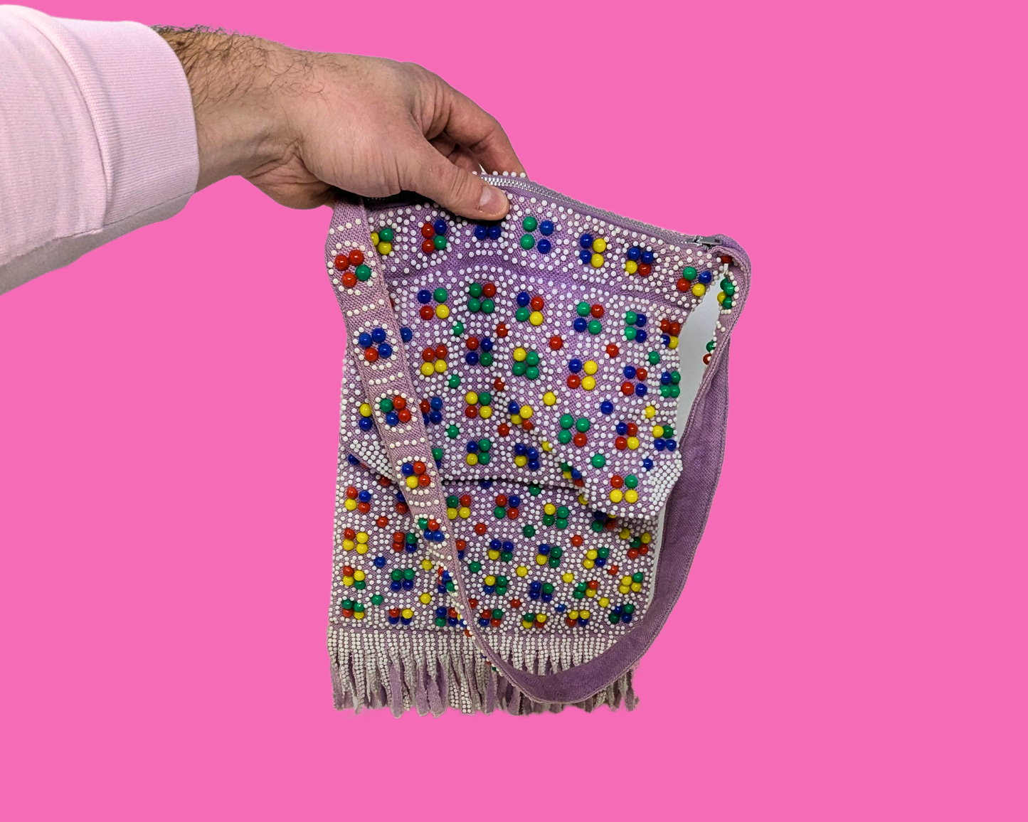 Vintage 1970's Purple, Beaded, Shoulder Bag