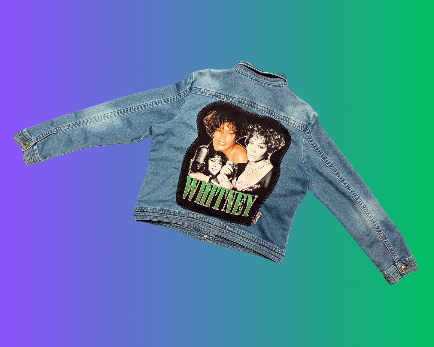 Handmade, Upcycled Whitney Houston Denim Jacket Size XL