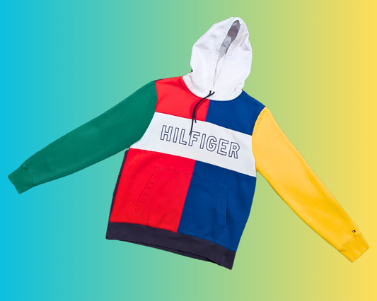Y2K Colour Block Tommy Hilfiger Hoodie Size M